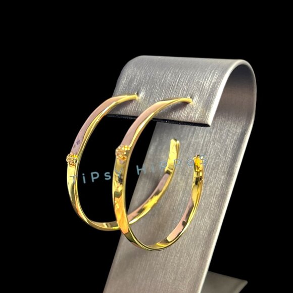 Tory Burch Gold-Plated Hoop Earrings With Logo Studs - Picture 6 of 11